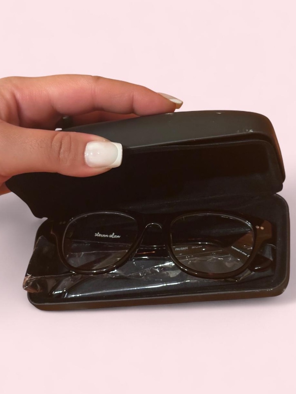 Steven Alan Tortoise Shell Reading Glasses With Case & Navy Blue Blouse
